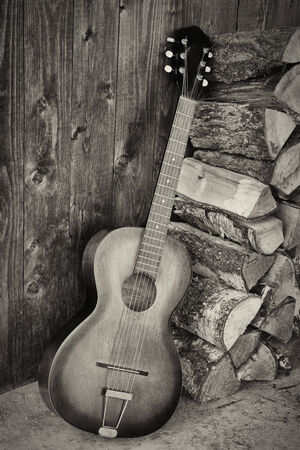 guitar in black and whiteの写真素材