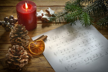 christmas candle with song textの写真素材