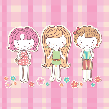 free girls on the pink background, illustrationのイラスト素材
