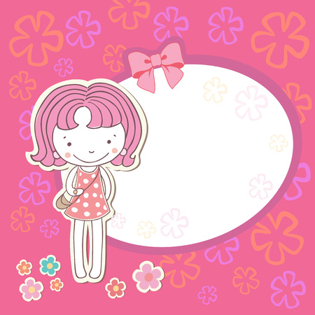 Little girl with flowers  cardのイラスト素材