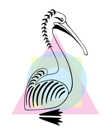 Pelican bird, vector  illustration, sign.  logo . flat design, hand draw, line designのイラスト素材
