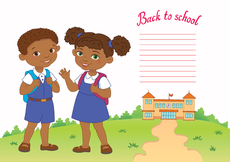 banner back to school boy girl pupil lettering vector illustrationのイラスト素材