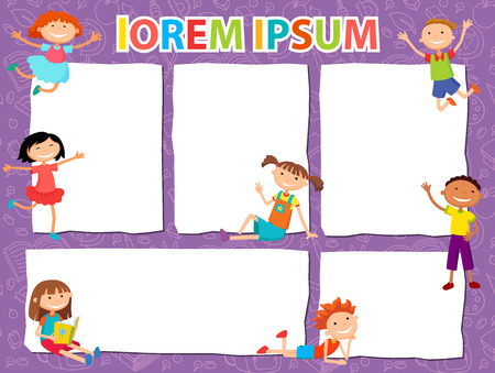 Vector brochure backgrounds with cartoon children. Infographic template design. Courtesy lesson for children rights to the banner advertisement for children illustrationのイラスト素材