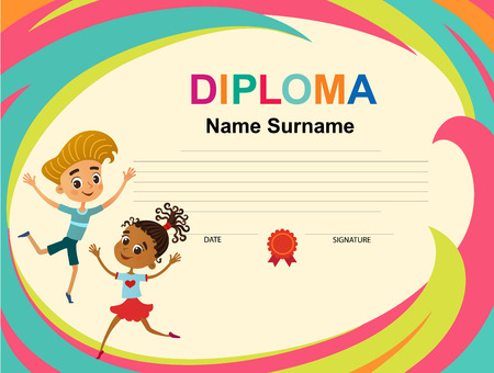 Kids Diploma certificate background design template vector illustrationのイラスト素材