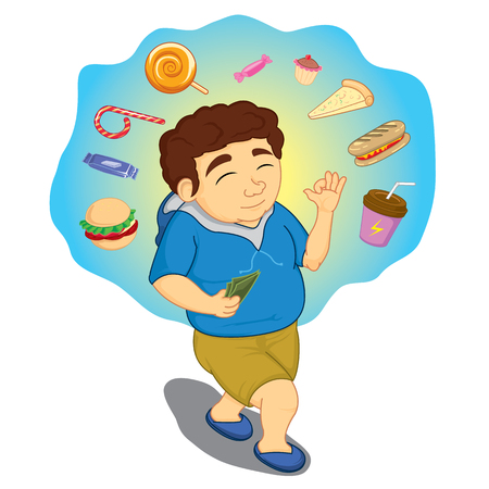 Boys imagine buy food with the moneyのイラスト素材