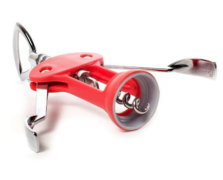 Red corkscrew on white backgroundの写真素材