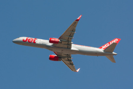 PALMA De MALLORCA - AUGUST 23  JET2 Holiadays B757 after take off on August 23, 2013 in Palma de...