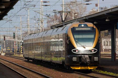 OSTRAVA, CZECH REPUBLIC - APRIL 1: Leo Express train arrive to railway station Osrava on April 1,...