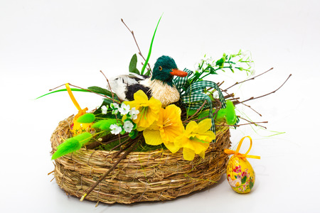 Typical decoration for easter from duck and flowers
