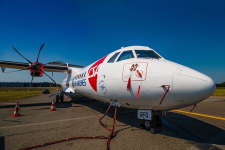 PRAGUE - JUNE 6: ATR 72 Czech airlines prepare for flight from PRG in Prague, CZE on June 6, 2015....