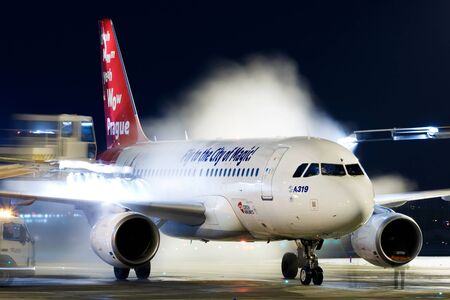 PRAGUE, CZECH REPUBLIC - JANUARY 11: CSA - Czech Airlines Airbus A319-112 in special livery during...