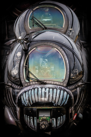 Hradec Kralove, Czech Republic - September 03, 2017: Detail of Special painted Czech Republic Air Force Mil Mi-24 Hind ,,Alien Tiger,, attack helicopter.のeditorial素材