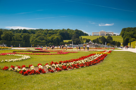 Vienna, Austria - 29 May, 2017: The Gloriette pavilion on the hill with gardens in the Schonbrunn Palace Gardenのeditorial素材