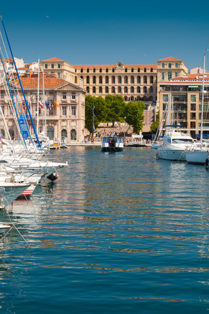 MARSEILLE - MAY 27 : Old port of Marseille called Vieux Port with a lot of boats, in Marseille, France, on May 27, 2017.のeditorial素材