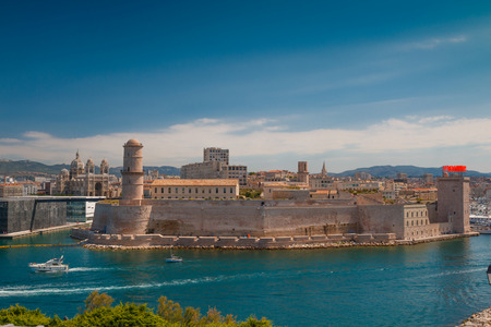 Famous place Vieux Port in summer day in Marseille, Franceのeditorial素材