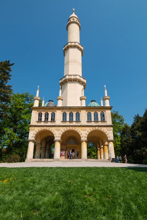 LEDNICE,CZECH REPUBLIC - APRIL 22, 2018: Minaret observation tower. Former Liechtenstein summer residence, Lednice-Valtice Area.のeditorial素材