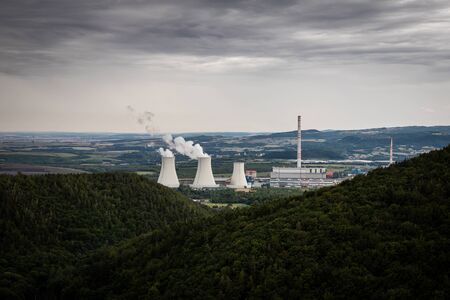 Prunerov II powerplant looking from mountains during cloudy day.の写真素材