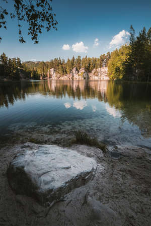 Lake in rock city called Adrspach National parkの写真素材