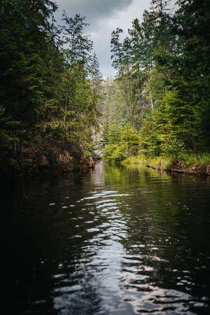 Small lake in AdrÅ¡pach-Teplice Rocks which are an unusual set of sandstone formationsの写真素材