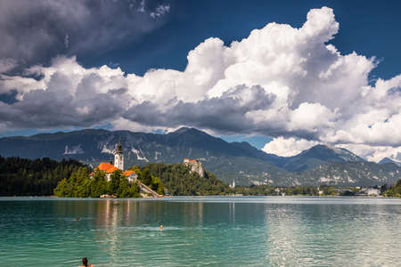 The most famous Slovenian lake Bled with the church of Maria
