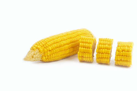 Boiled chopped corn. Isolated on the white.の写真素材