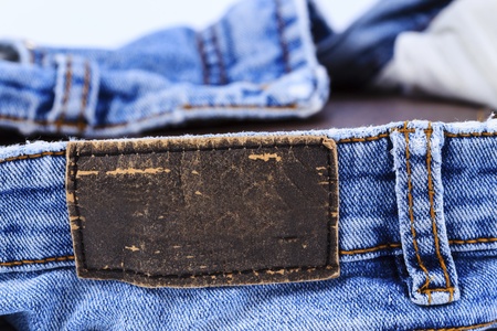 Empty leather label view of jeans for your good band nameの写真素材
