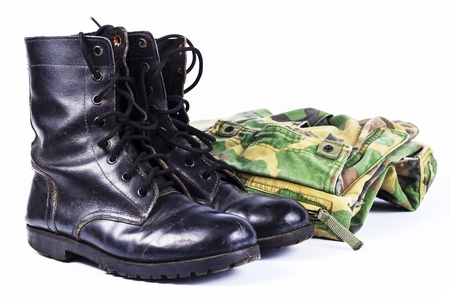 Military camouflage uniforms and boots Through use.の写真素材
