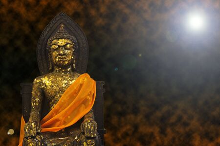 illustration of Buddha golden sculpture on space dust  background.の写真素材