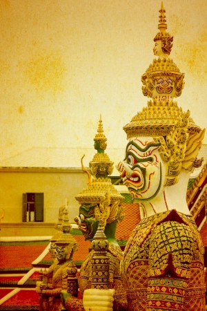 Wat Phra Kaew, the Emerald Buddha temple - Bangkok, artwork in painting styleの写真素材