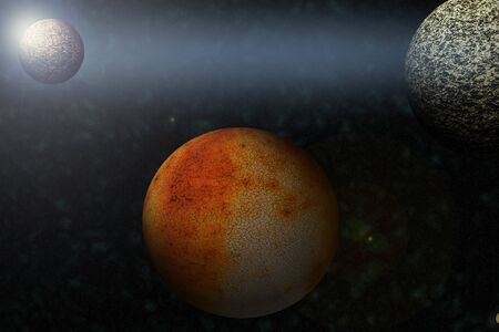 Planet in universe with sunrise