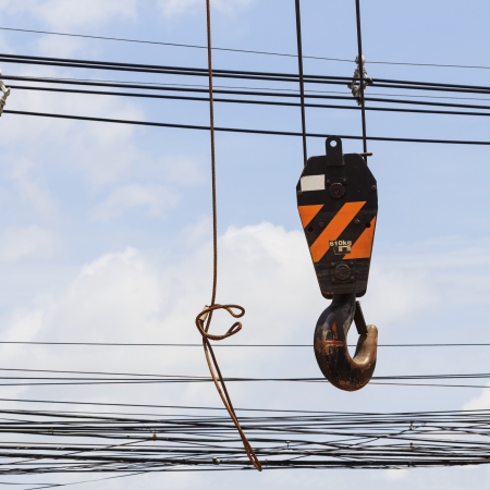 Crane Hook with blue skyの写真素材