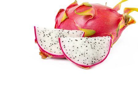 Exotic Thai Fruit. Dragon fruit - Geow Mangon. Isolated on white.の写真素材