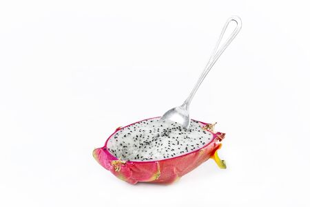 Exotic Thai Fruit. Dragon fruit - Geow Mangon. Isolated on white.の写真素材