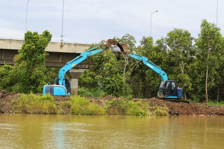 excavator loader machine during earthmoving works outdoors at construction site