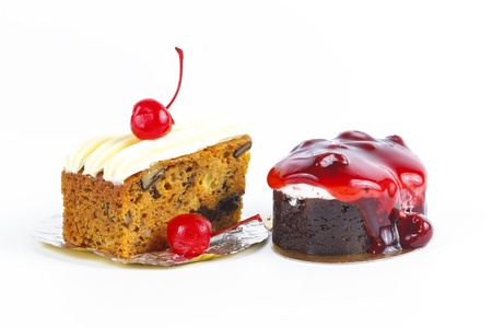 slice of delicious cake over white backgroundの写真素材