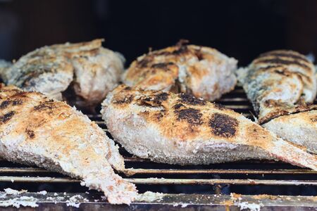 fish with salt coatedの写真素材