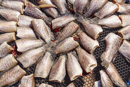 Dried fishes on sale market, Thailandの写真素材