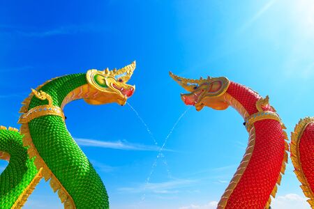 King of naga with blue sky ,Thailandの写真素材