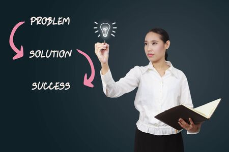 Beautiful woman writing a business concept.Asian businesswoman succeeding.の写真素材