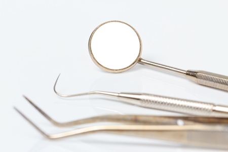 Set of metal medical equipment tools for teeth dental careの写真素材