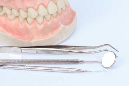 Set of metal medical equipment tools for teeth dental careの写真素材
