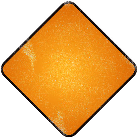Yellow blank road sign. Damaged yellow metallic road sign for symbol road sign.の写真素材