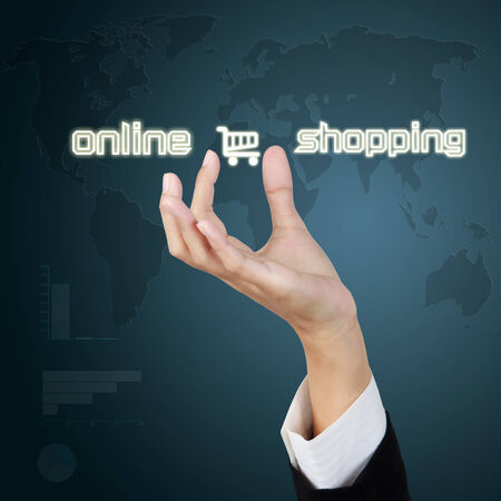 Hand showing virtual symbol of online shopping.の写真素材
