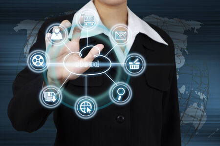 Business woman showing cloud computing. Concept of business modelの写真素材