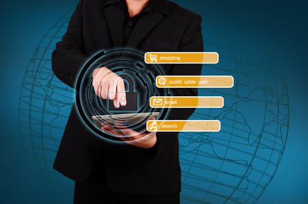 businessman showing a concept of online security.の写真素材
