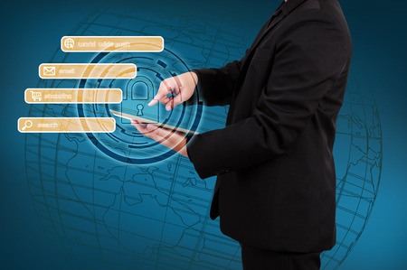 businessman showing a concept of online security.の写真素材
