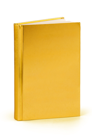 A golden cover hardcover book on white - with clipping pathの写真素材