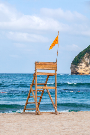 Lifeguard stand on deserted beachの写真素材