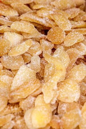 andied and dried Crystallized Ginger slicesの写真素材