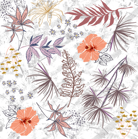 seamless flower with leaves patternの写真素材